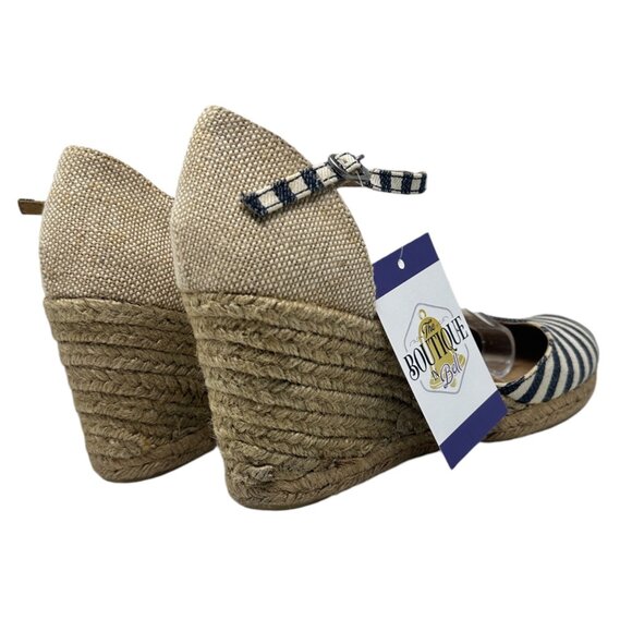 Bass Womens 10 Emelia Blue White Striped Wedge Espadrilles Slingback Heels - Picture 7 of 14